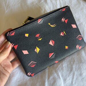 Fossil Wristlet Black Zip Pouch Geometric Print Black